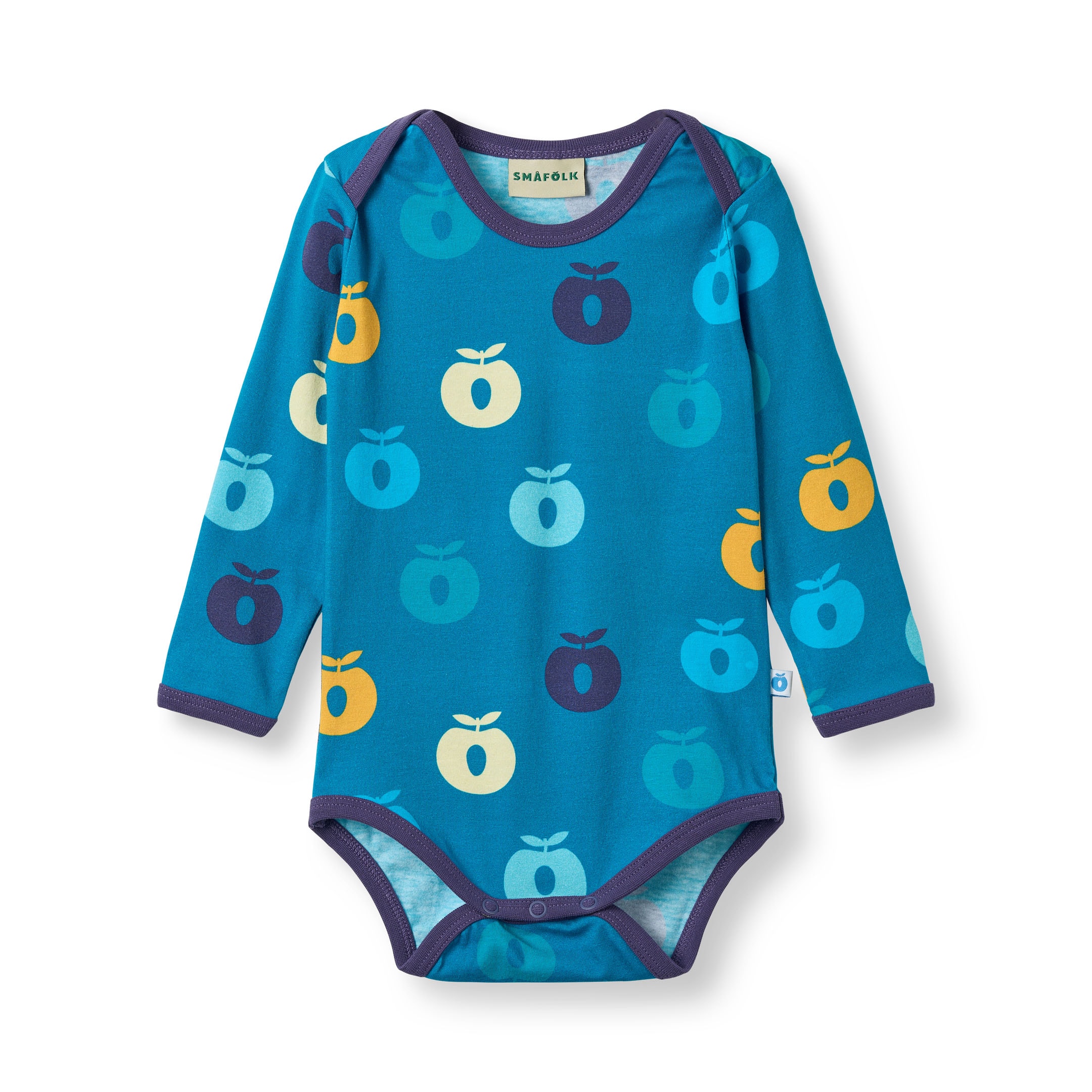 Ulm Long-Sleeved Baby Body with Apples Solid blue