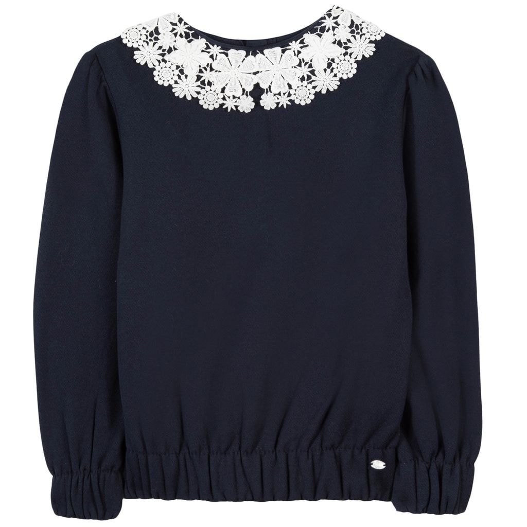 Sweatshirt with Flower Collar Navy