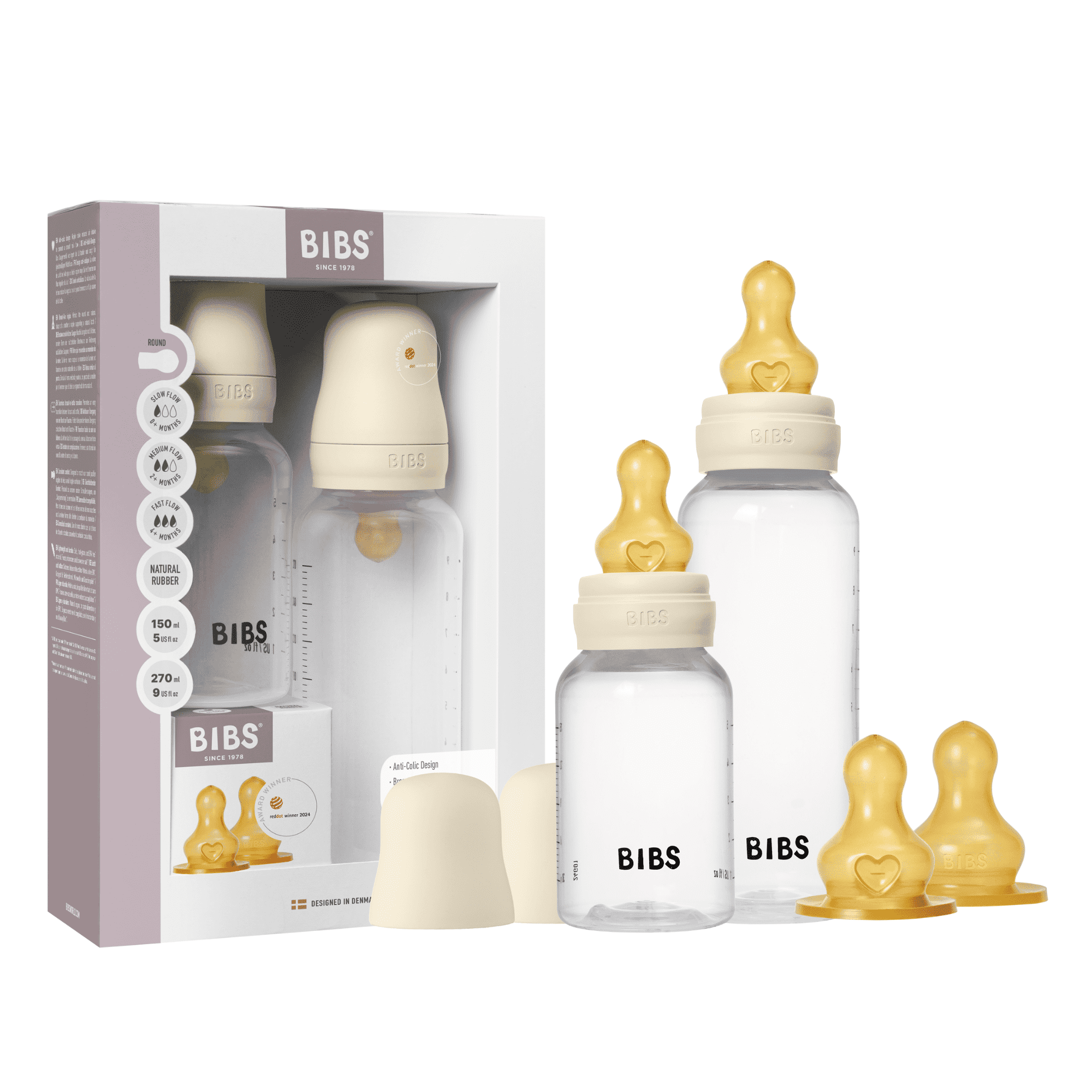 BIBS Grow And Flow Latexset För Nappflaskor 150 Ml / 270 Ml Ivory
