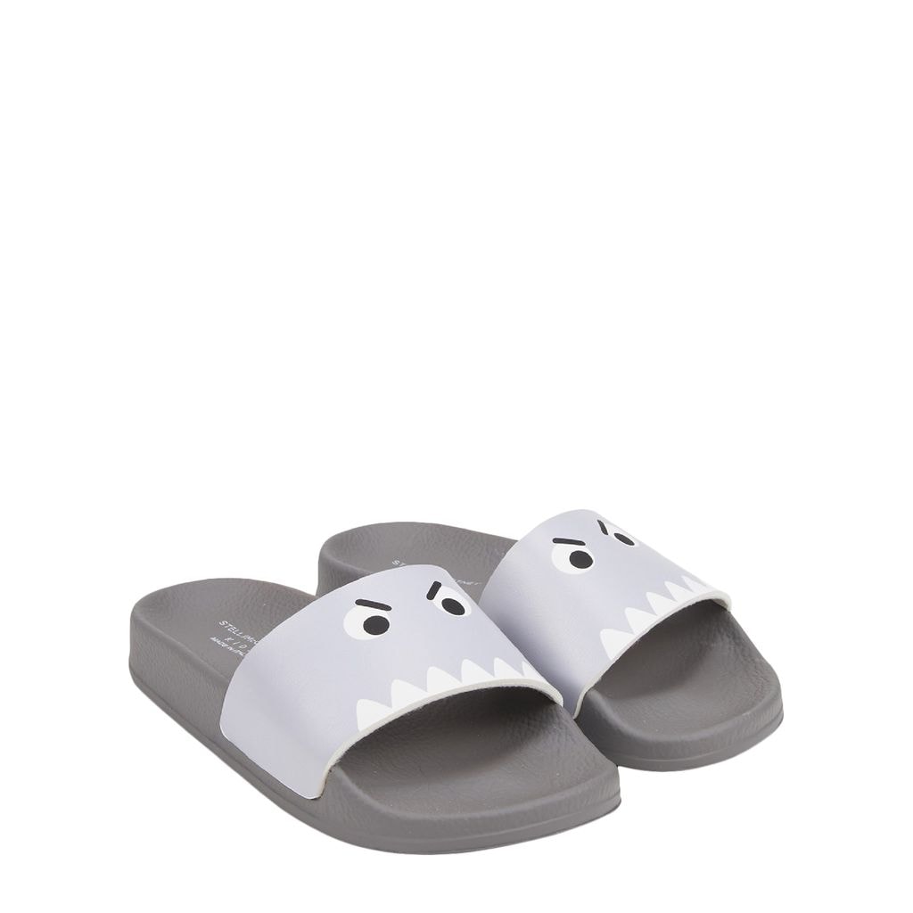 Slide Sandals With Shark Print Gray