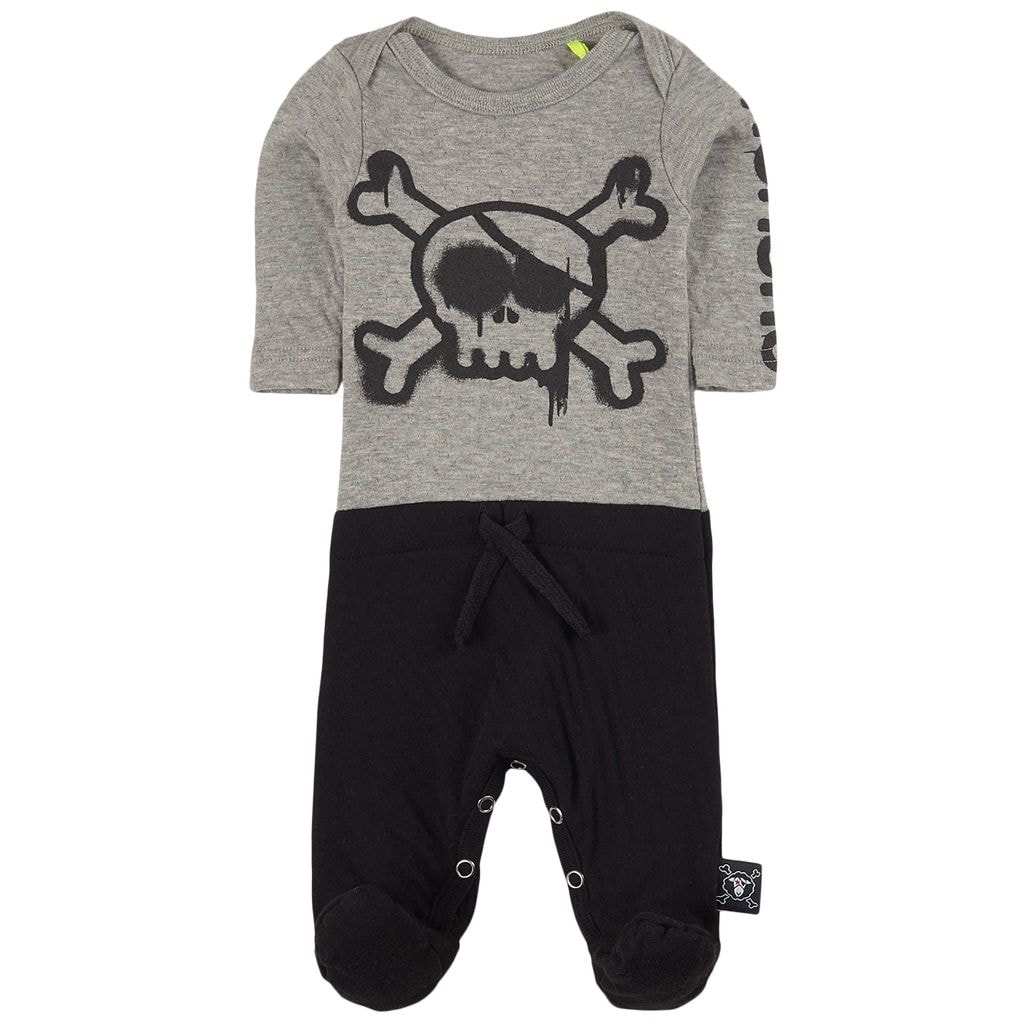 Skull Footed Baby Body Heather Gray / Black