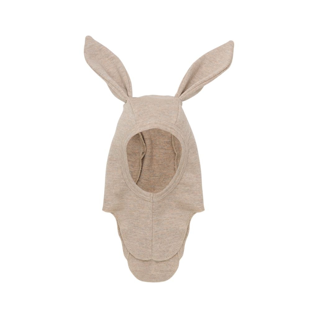 Balaclava Ears Wool Rib Camel Melange