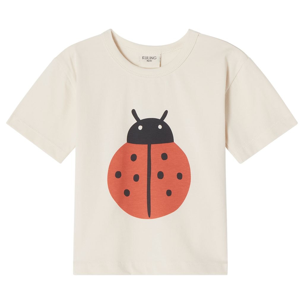 GOTS Santorini T-shirt Med Tryck Med Nyckelpiga Gräddvit