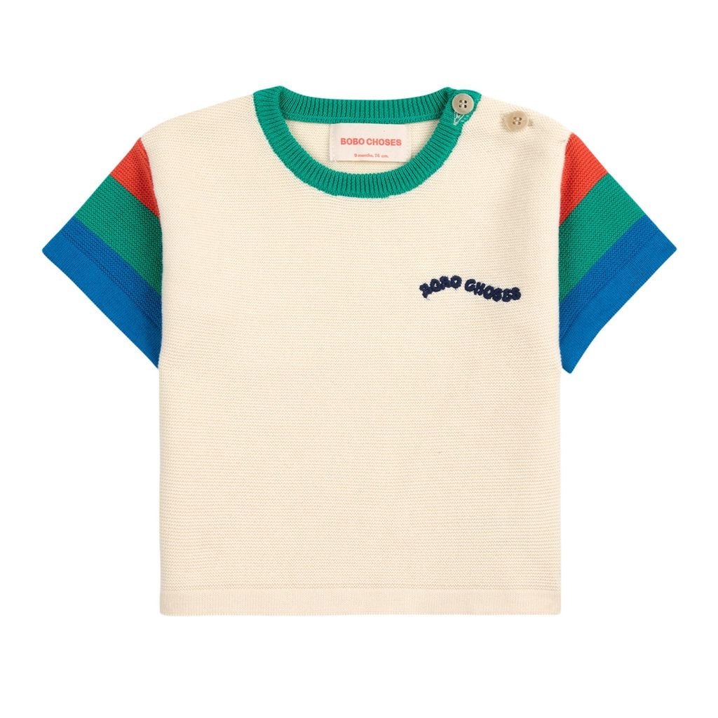 Color Block Baby Knitted T-Shirt Offwhite