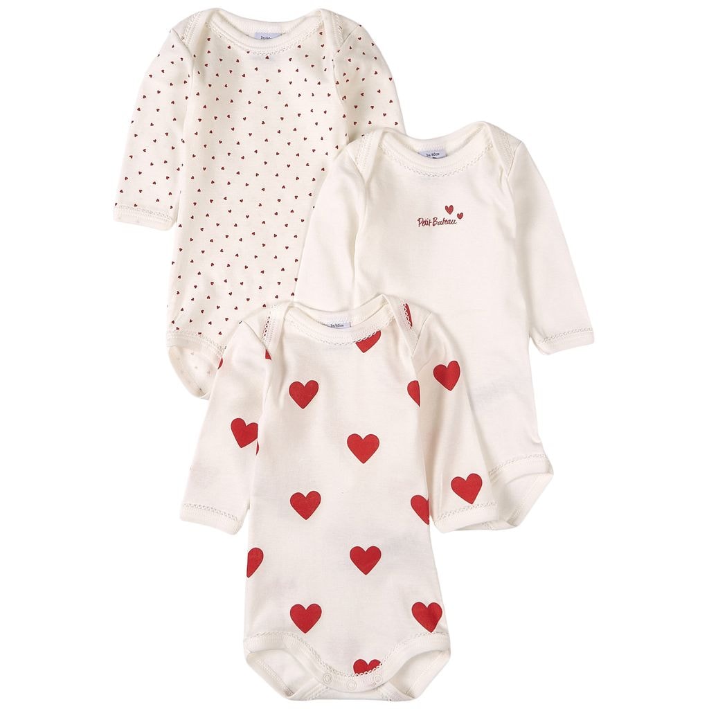 3-Pack Heart Print Baby Bodies White