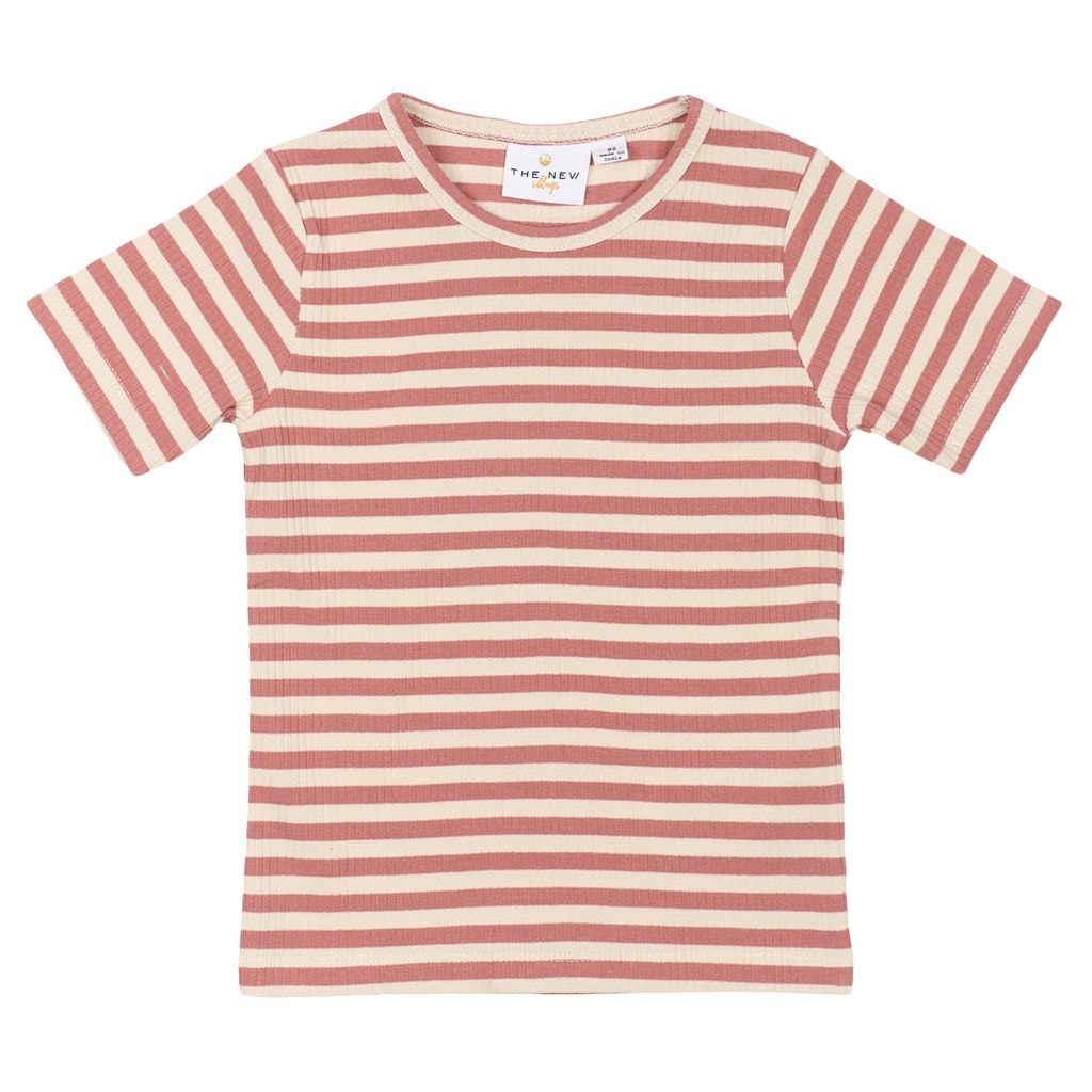 GOTS Uni Tee Old Rose Striped