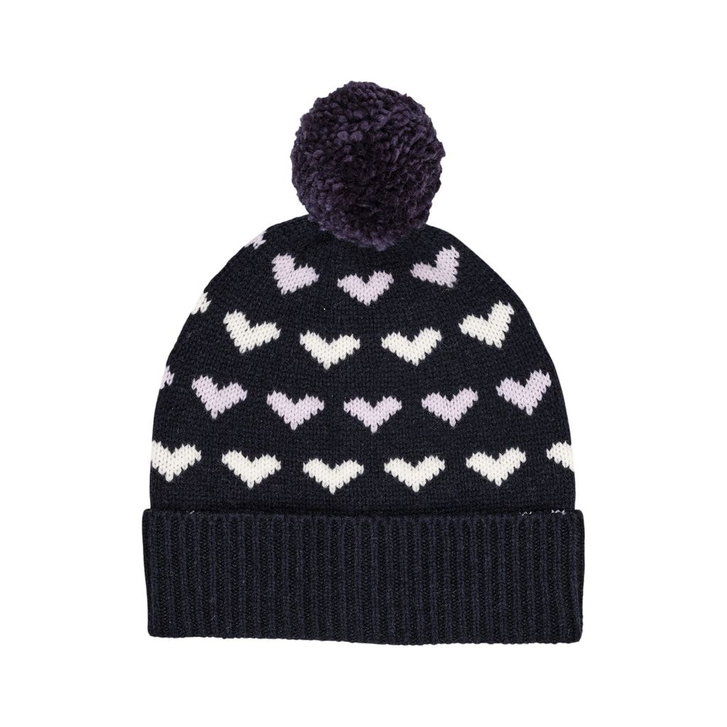 Cashmere Heart Pattern Beanie Navy/Lavender Combi