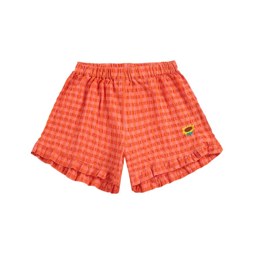 Vichy Ruffle Woven Shorts Fuchsia