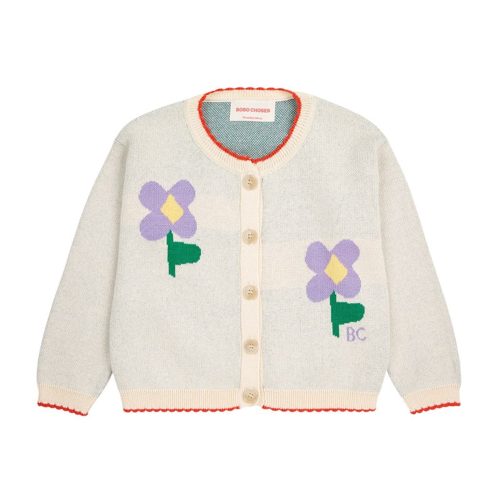 Pansy Flower Baby Cardigan Off-white