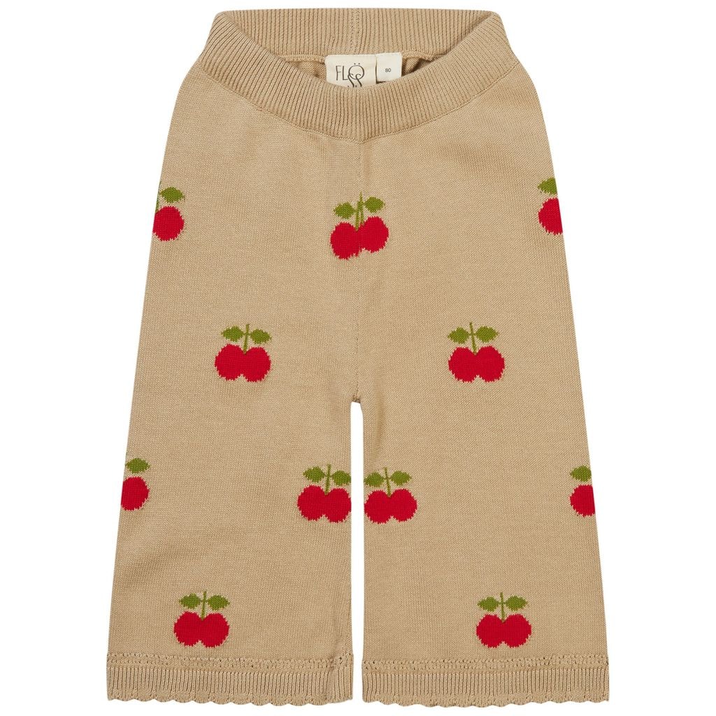 Barbara Knitted Pants With Intarsia Apples Tan
