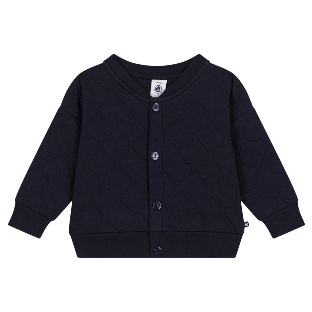 Quilted Tube Knitted Baseball Jacket Smoking Blue