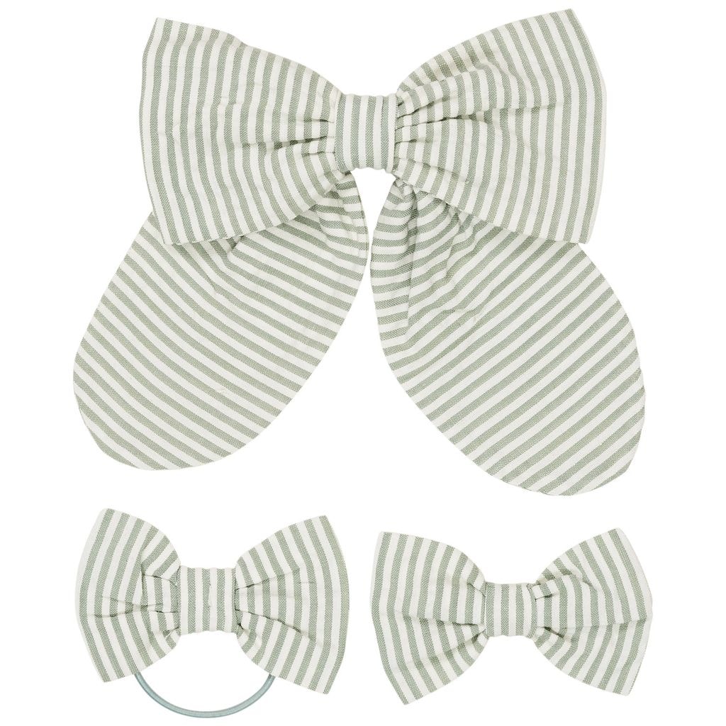 3-Pack Hair Clips Green Cream Stripe