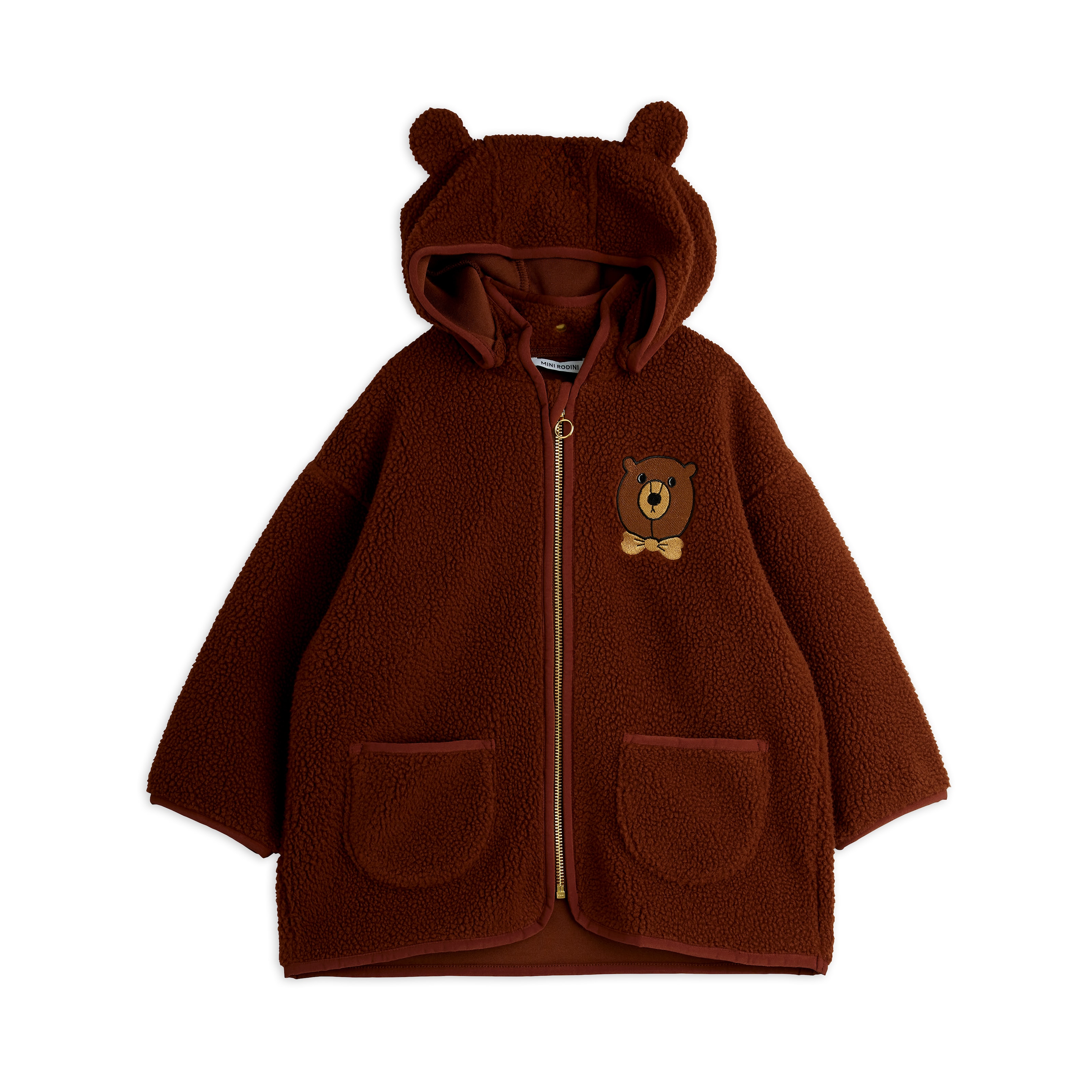 Bear Emb Pile Jacket Brown