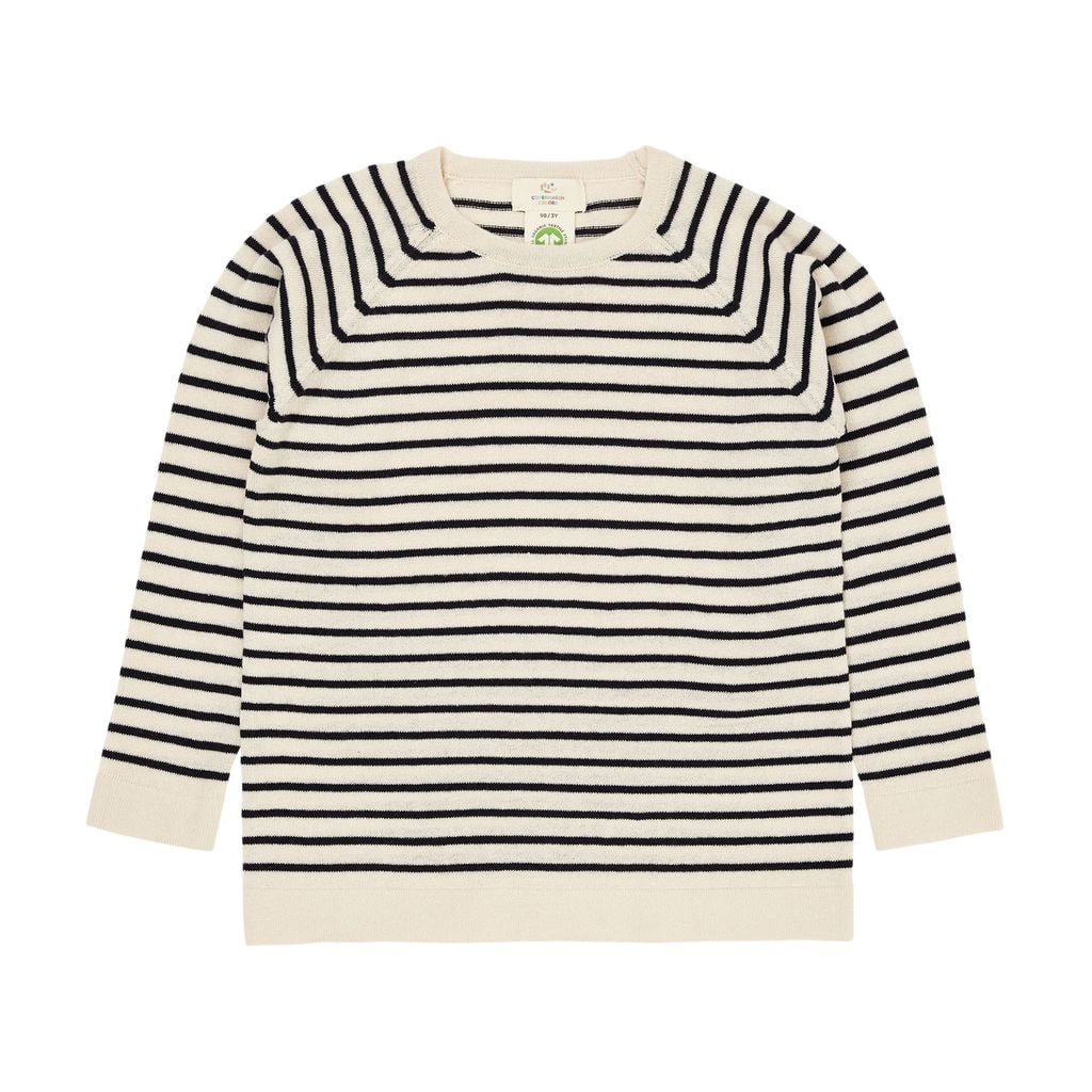 GOTS Tunn Stickad Tröja Cream Navy