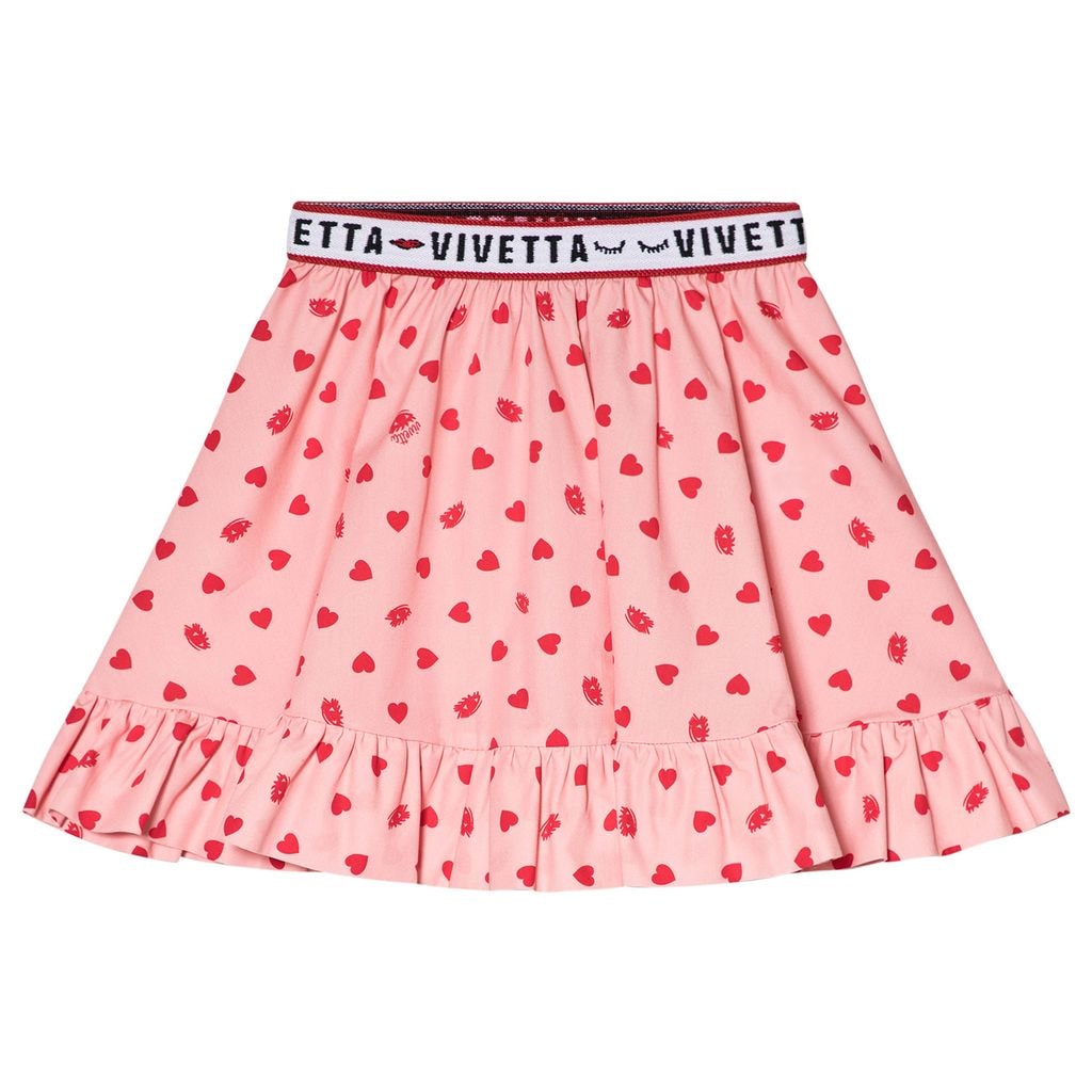 Heart and Eye Print Branded Waistband Skirt