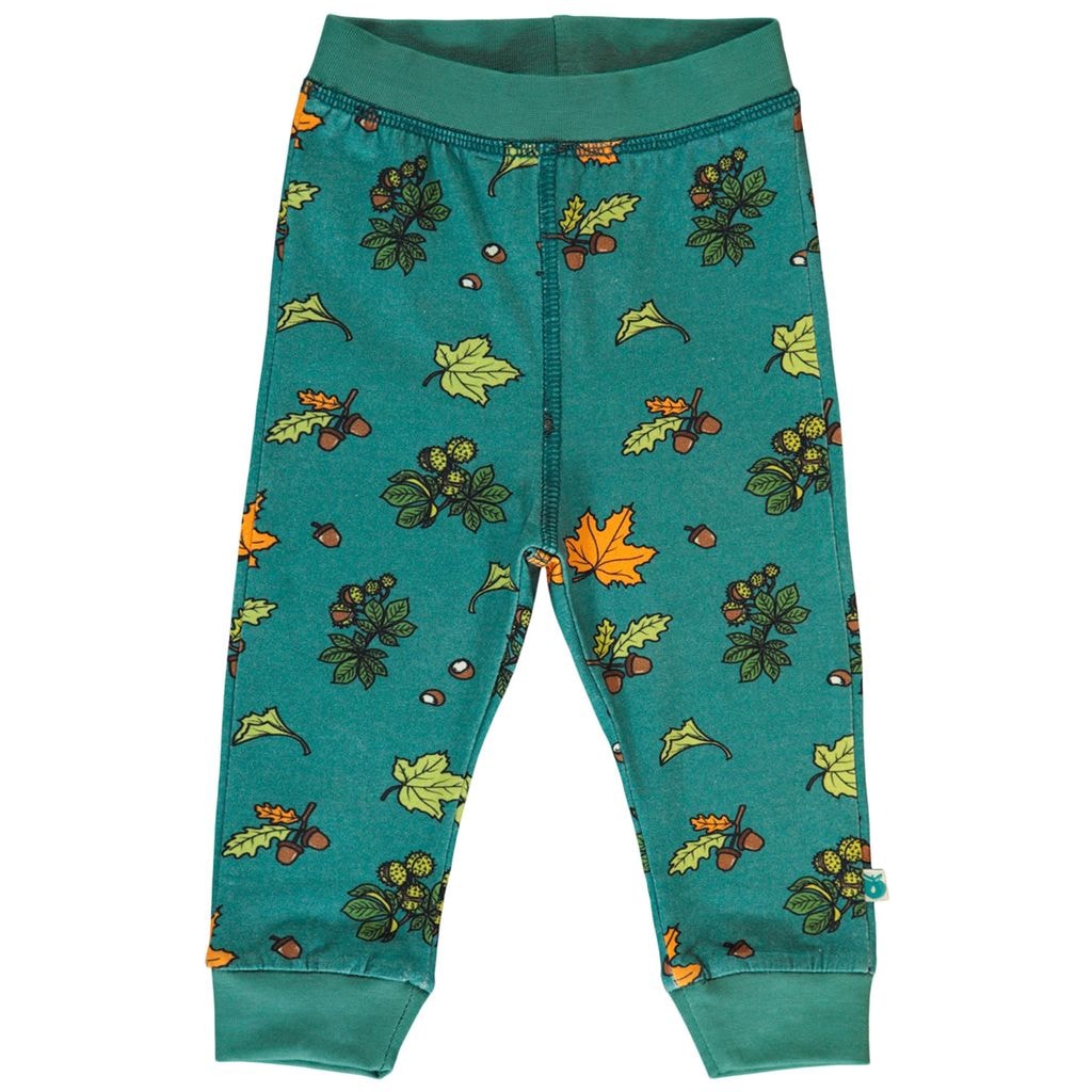 Baby leggings with Fall leaves  Petroleum Green