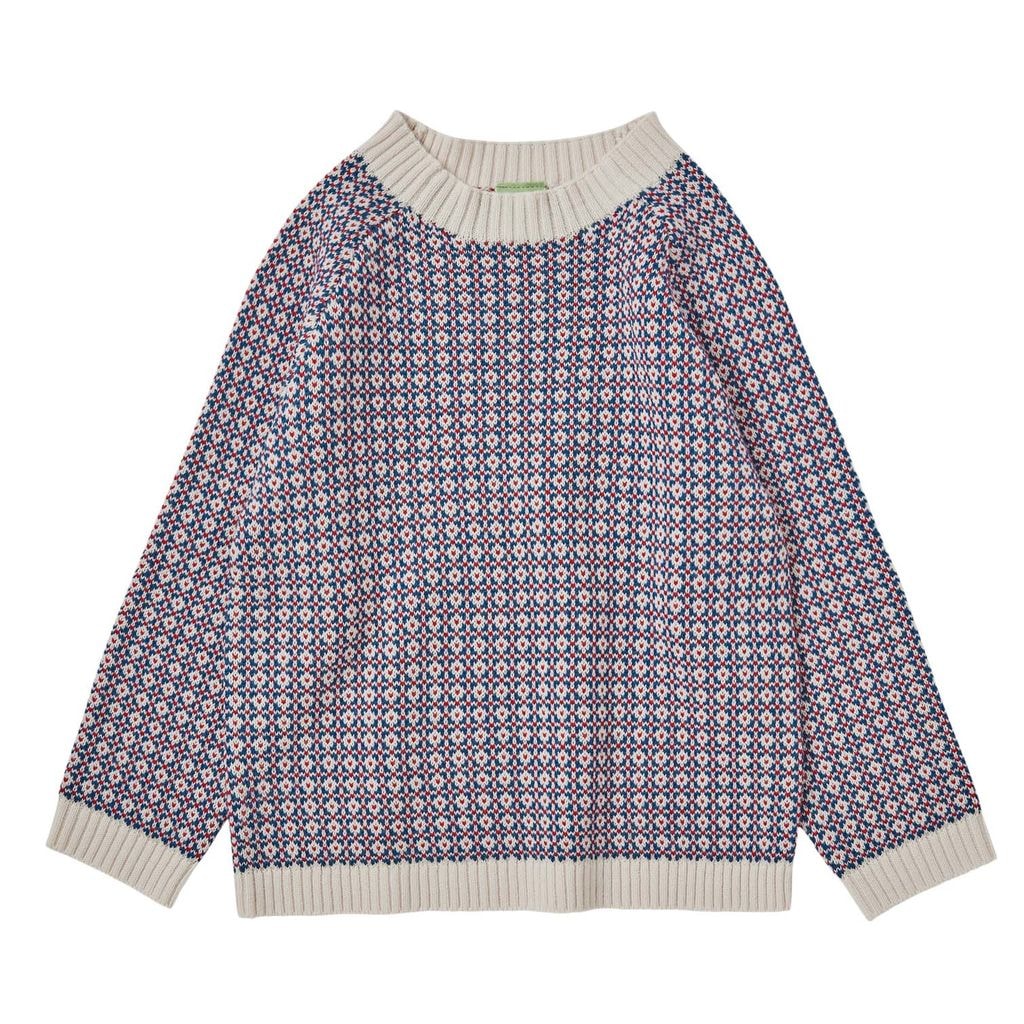 Nordic Knitted Sweater Ecru/Pond Blue/Red