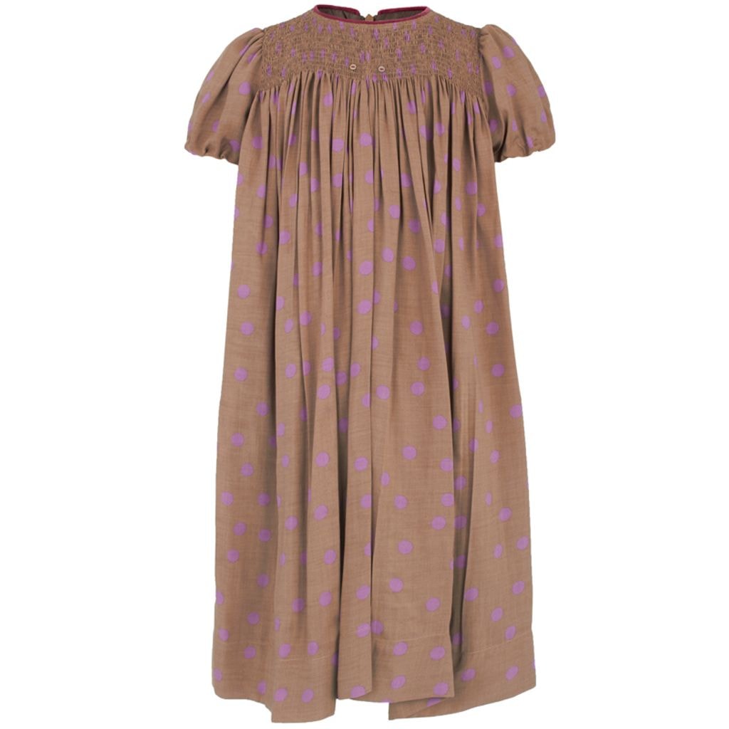 Dress Brown with Purple Polka Dots