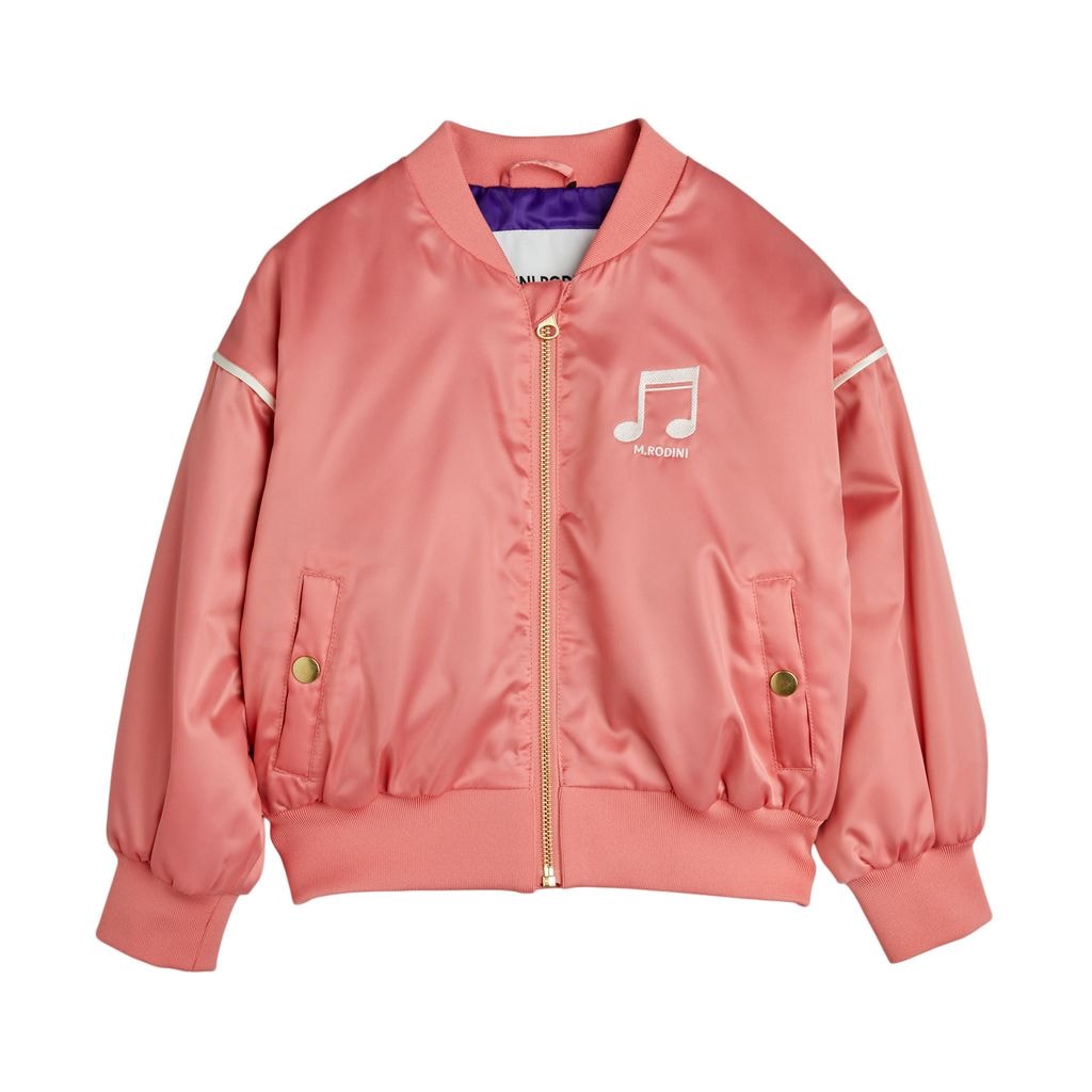 Note Chenille Satin Baseball Jacket Pink