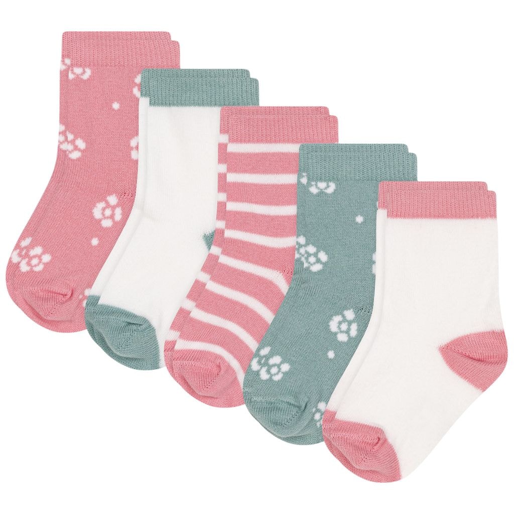 Flowers 5-pack Bomullsstrumpor Green Pink