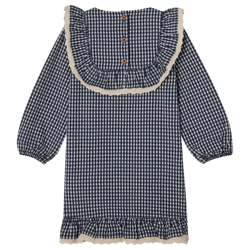 Alice LS Flounce Seersucker Klänning Navy Check