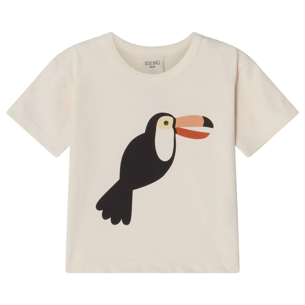 GOTS Santorini T-shirt Med Tryk Med Tukan Cremefarvet