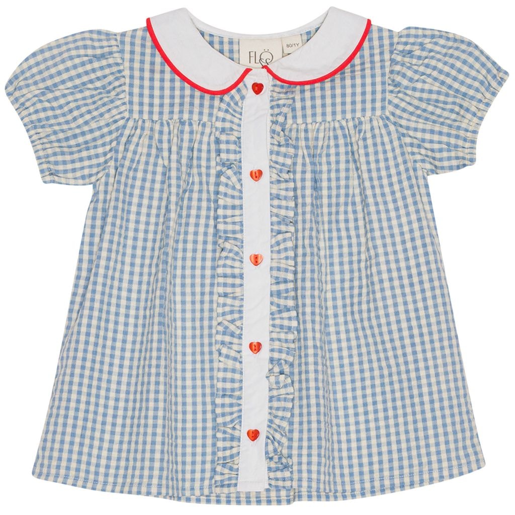 River Short-Sleeved Blouse Blue Soft White Gingham