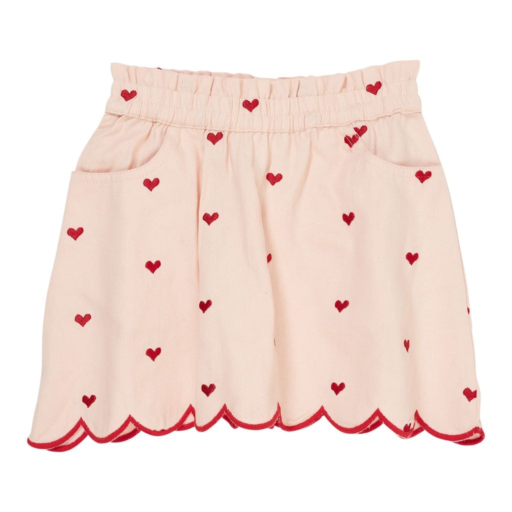 Hearts And Scallops Kjol I Twill Dusty Rose Berry Hearts