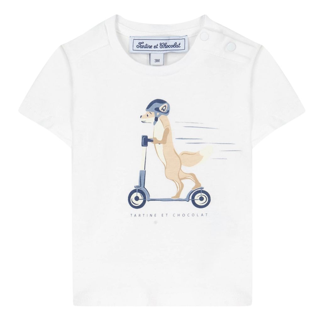 폭스를 수쿠터에 탄 디자인이 있는 T-Shirt in White