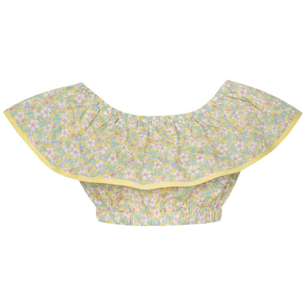 Floral Crop Top With Strawberries Yellow