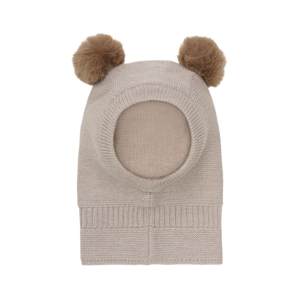Balaclava Windstop w. Pompoms Camel Melange