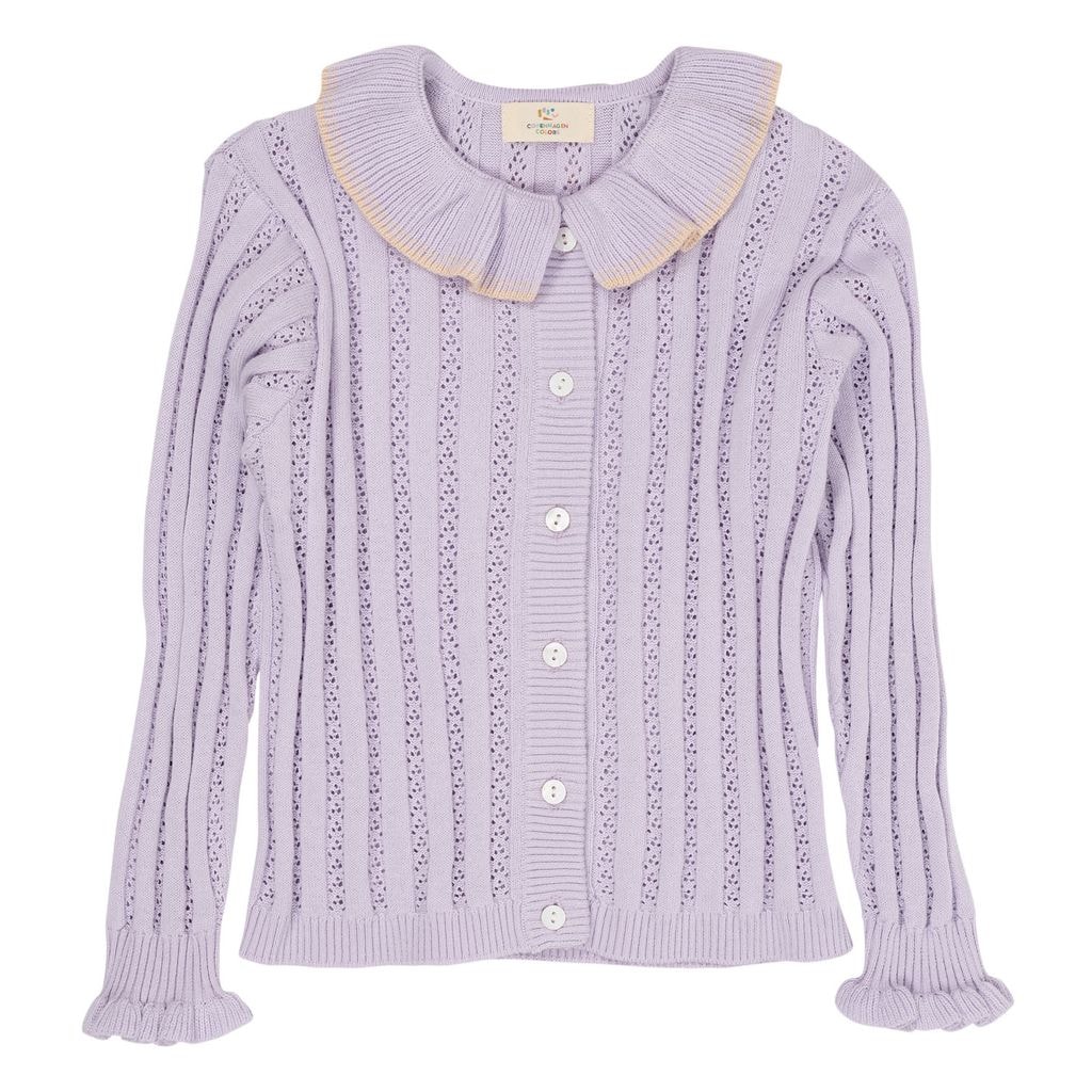 Pointelle Knitted Cardigan With Collar Lavender