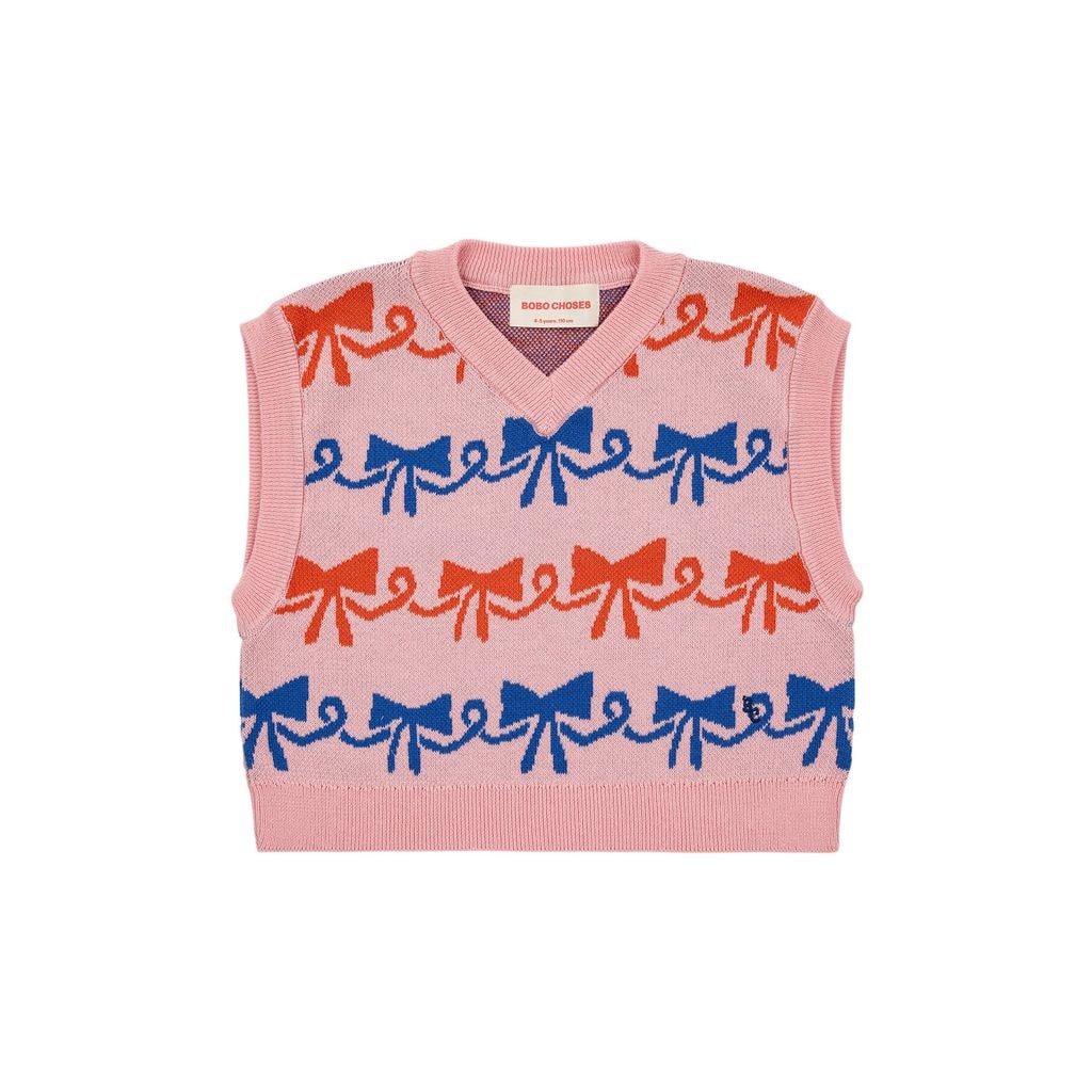 Ribbon Bow Knitted Vest Pink