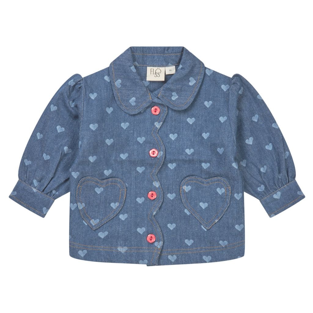 Lollo Heart Printed Overshirt Denim Blue