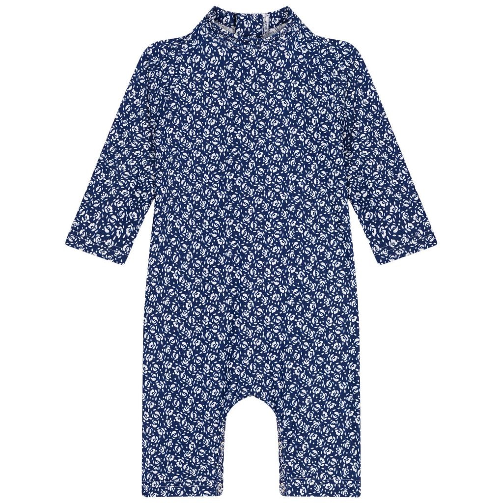 Floral One-piece Rashguard Swimsuit Navy