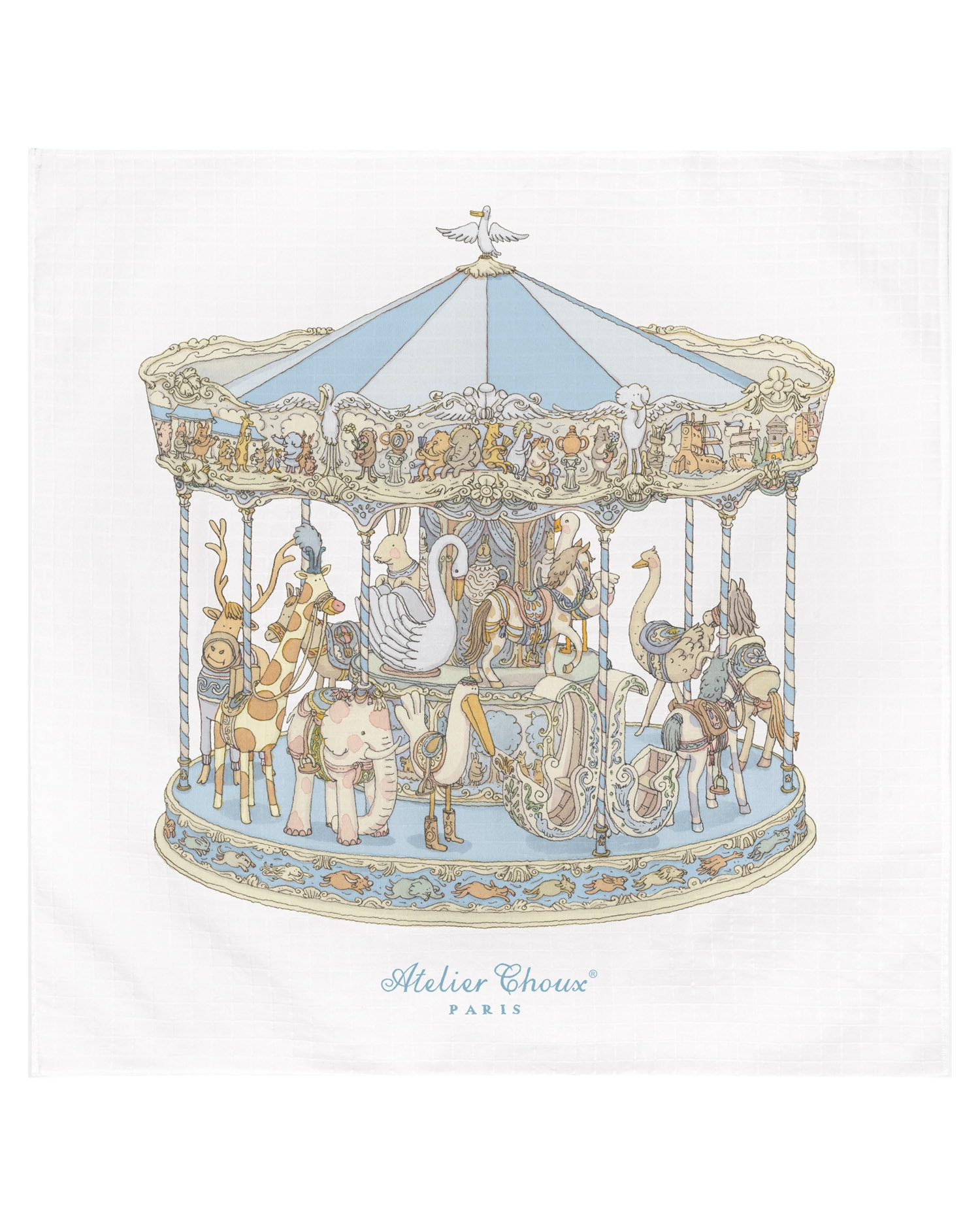 Atelier Choux おくるみ Carousel Blue GOTS Blanket Carousel Blue | ベビーショップ - プレミアムな子供服や