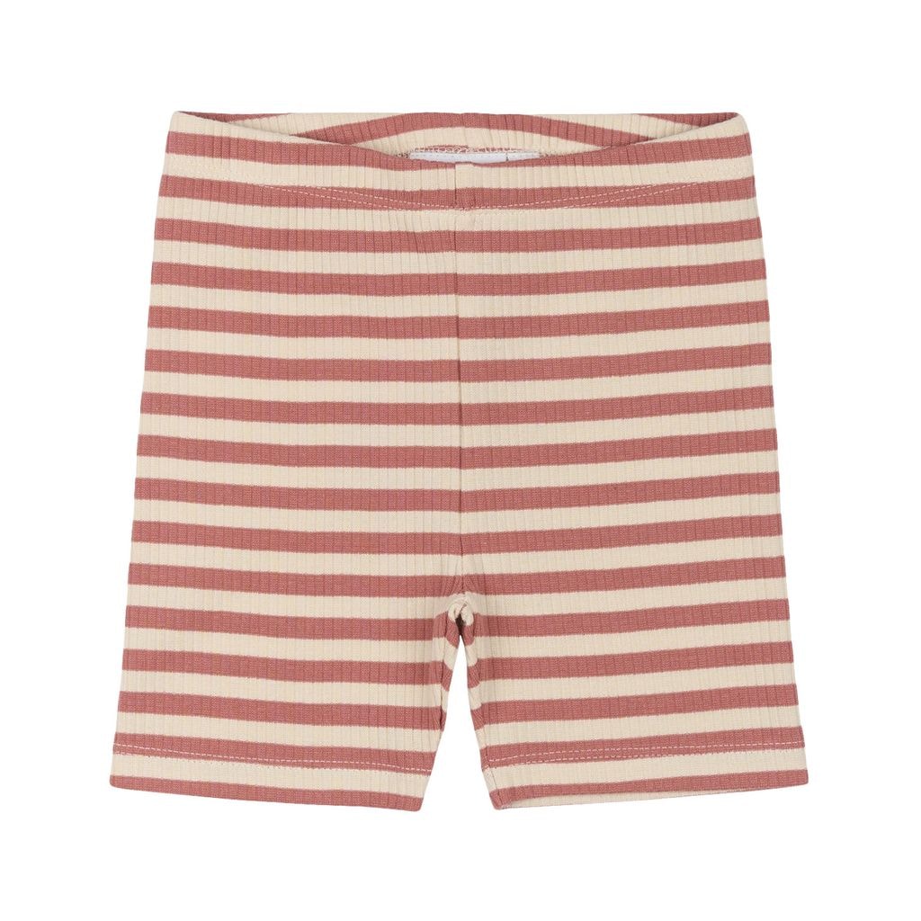GOTS Uni Ribbed Shorts Old Rose Striped
