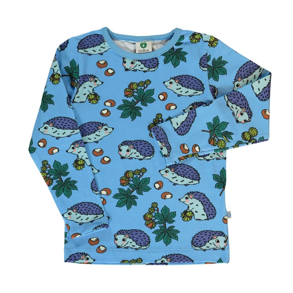 Long-sleeved top with hedgehogs  Alaskan Blue