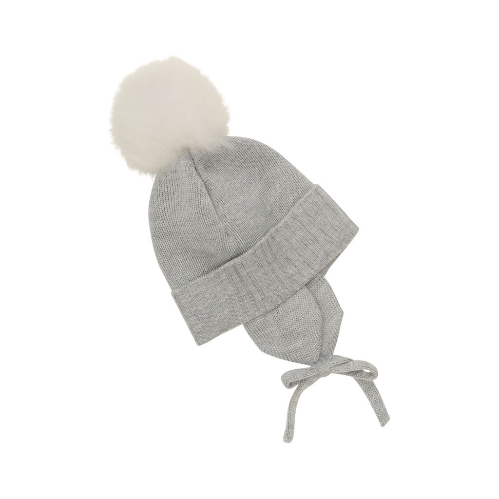 Baby Bonnet Wool Knit Alpaca Pompon Medium Grey Melange