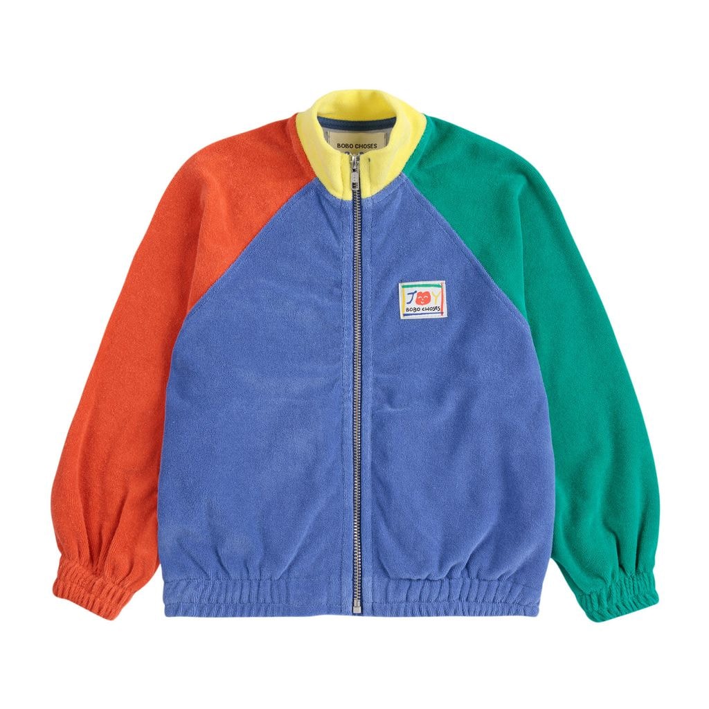 Smiling Color Block Terry Cloth Sweatshirt Med Lynlås Multicolor