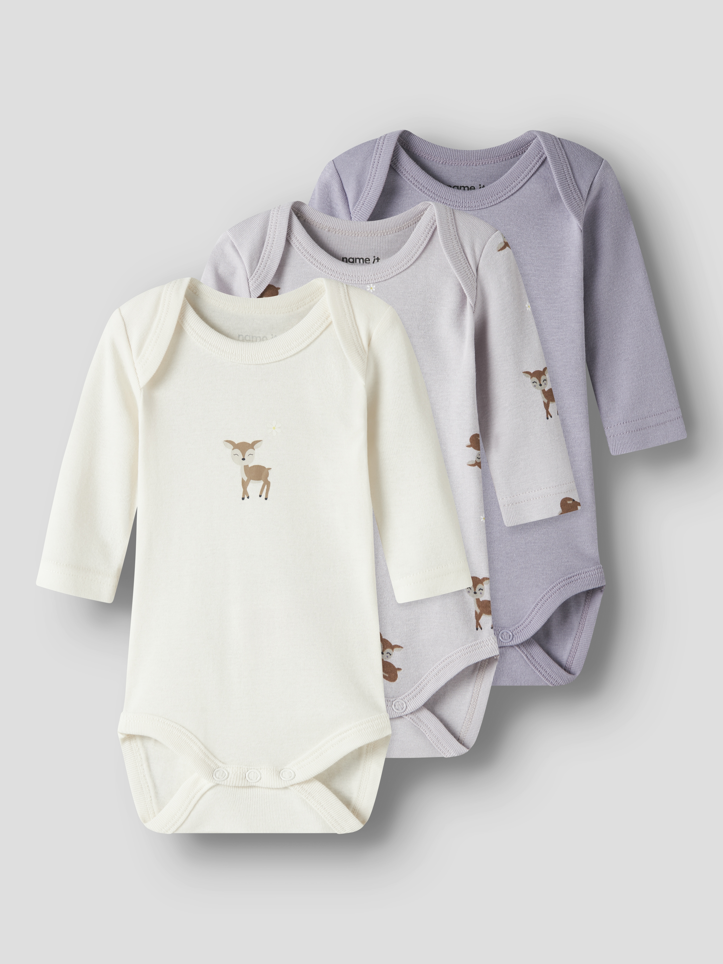 Deer 3-pack Baby Bodys Lilac