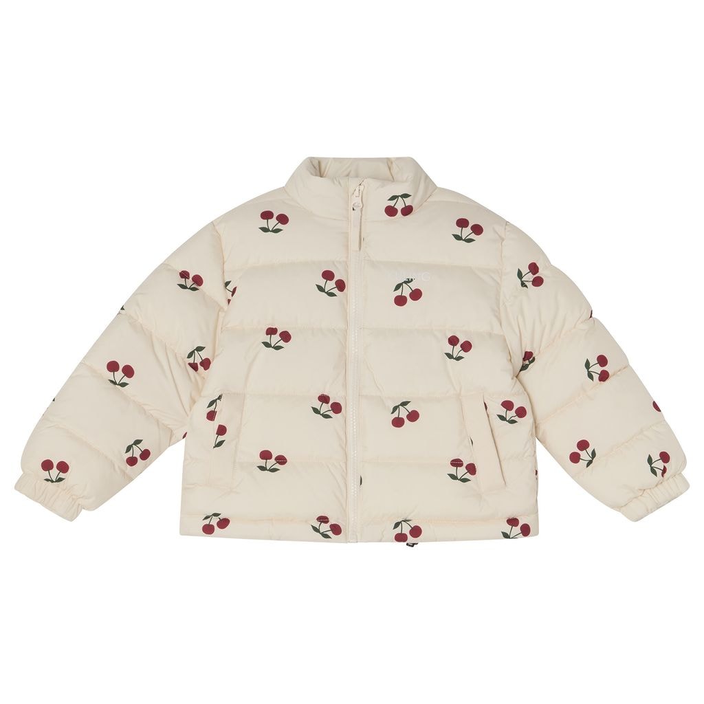 Bern Printed Puffer Jacket With Cherries Cream