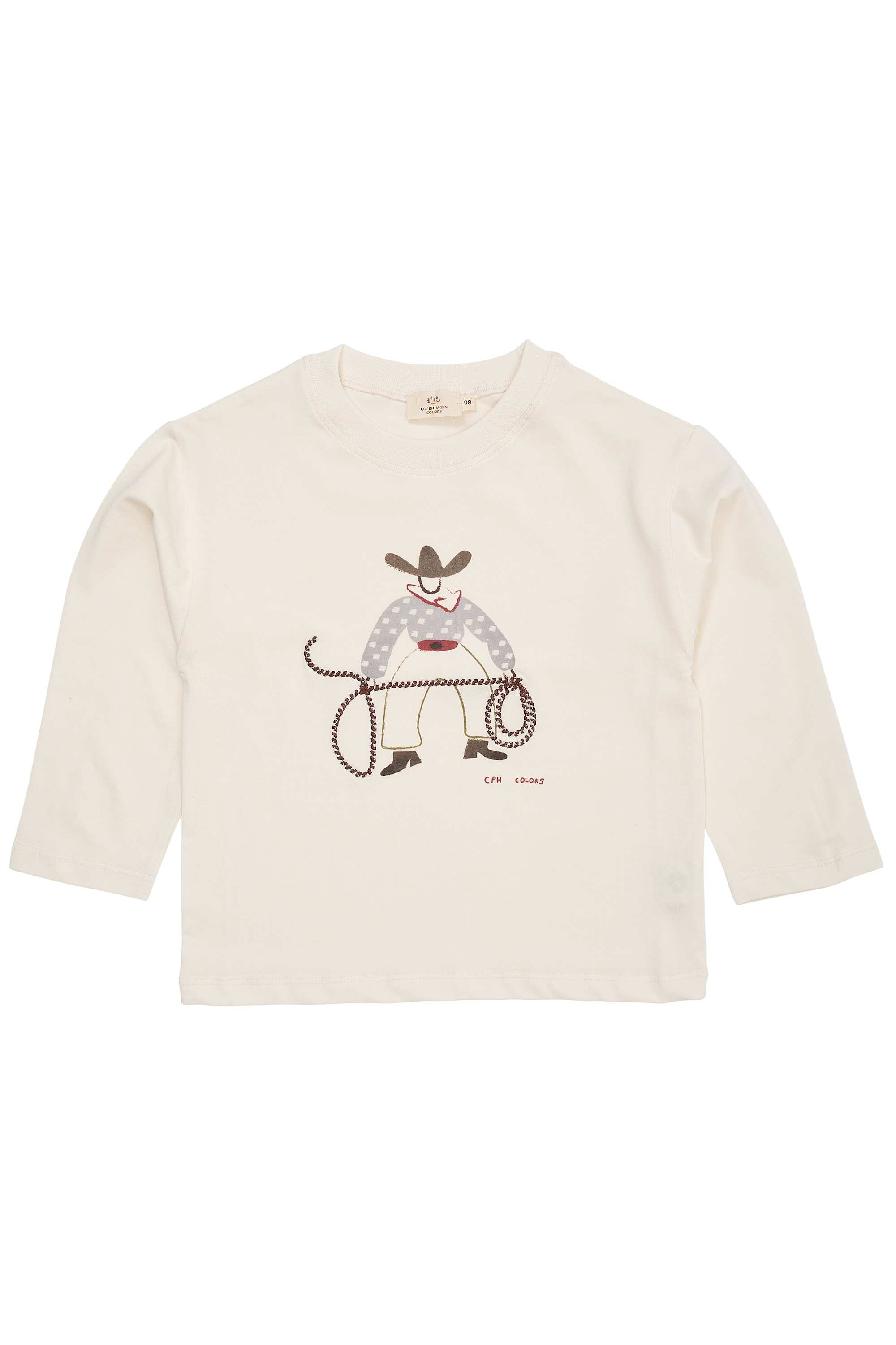 Ls T-Shirt W. Cowboy Print+Emb. Cream