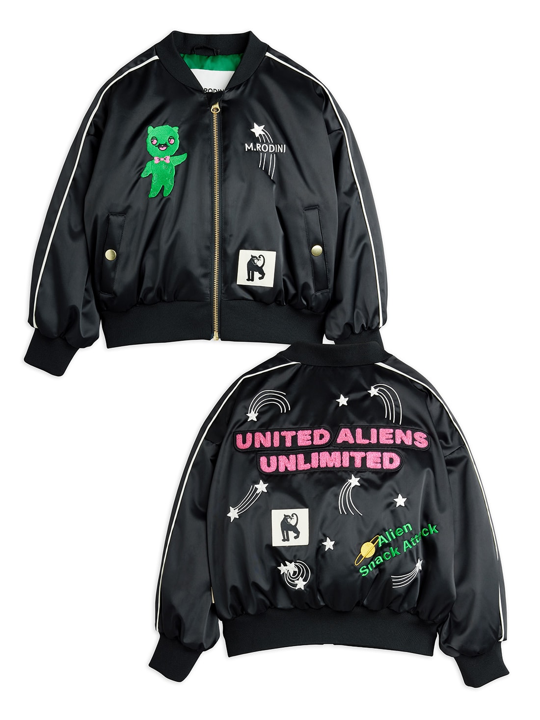 United Aliens Unlimited 새틴 야구 재킷 Black 