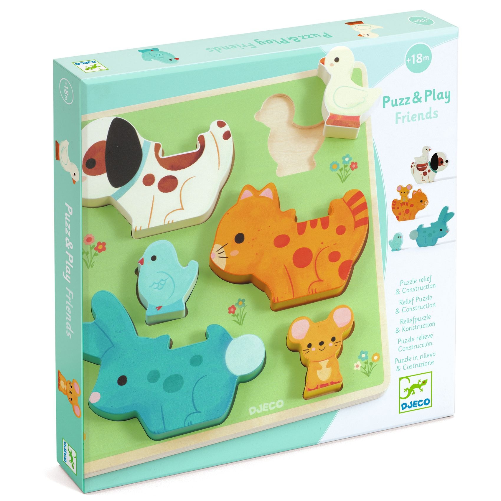 Relieffpuslespill Og Byggesett I Tre, 6 Deler Puzz & Play Friends