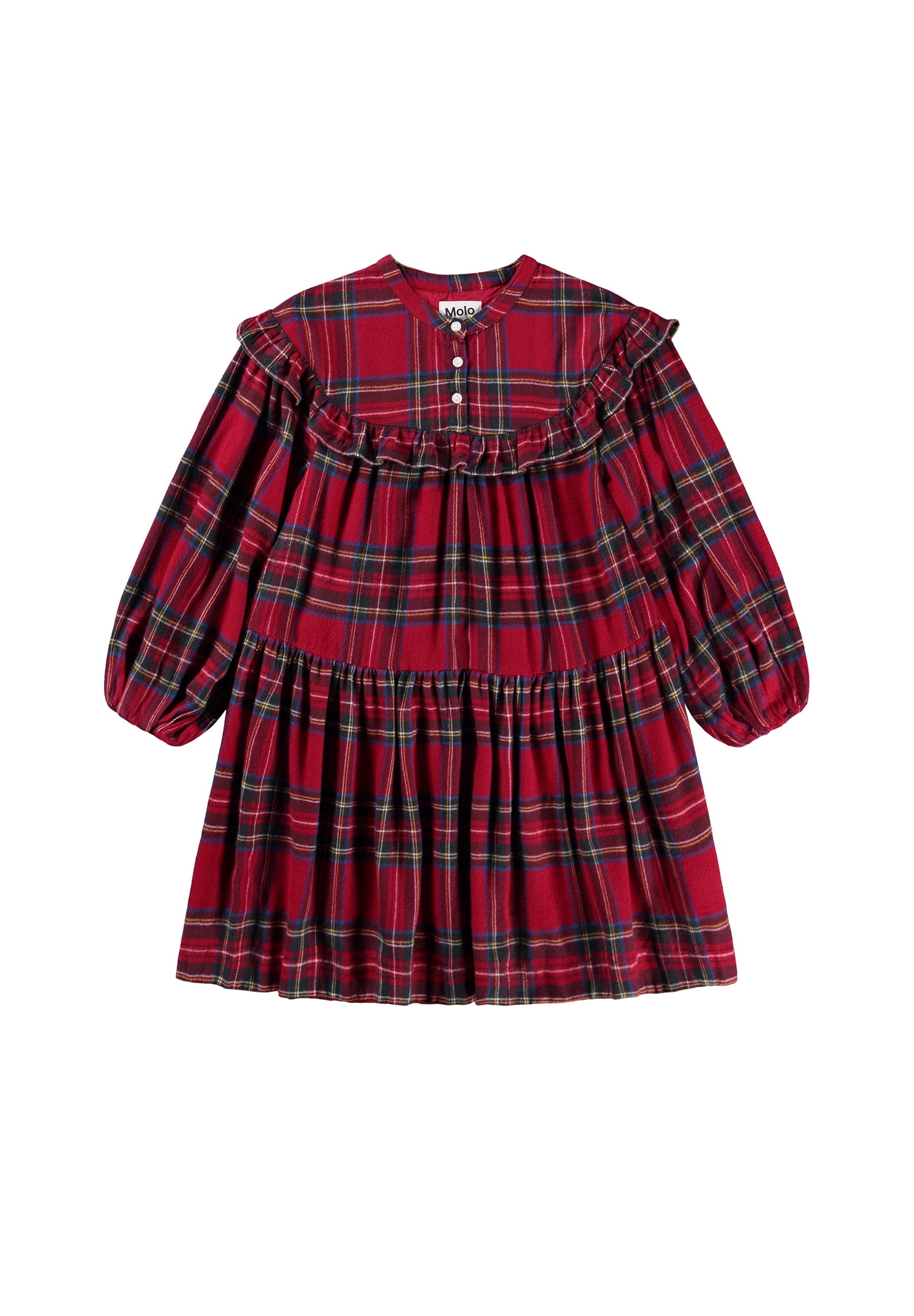 holiday flannel dress Molo - Red with classic checks - frill edge - and long sleeves. for girl Color:AA201
