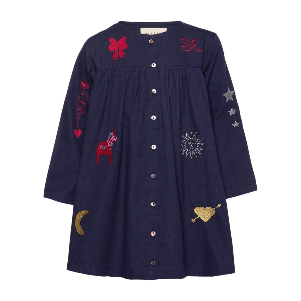 Christmas Mini Embroidery Dress Navy