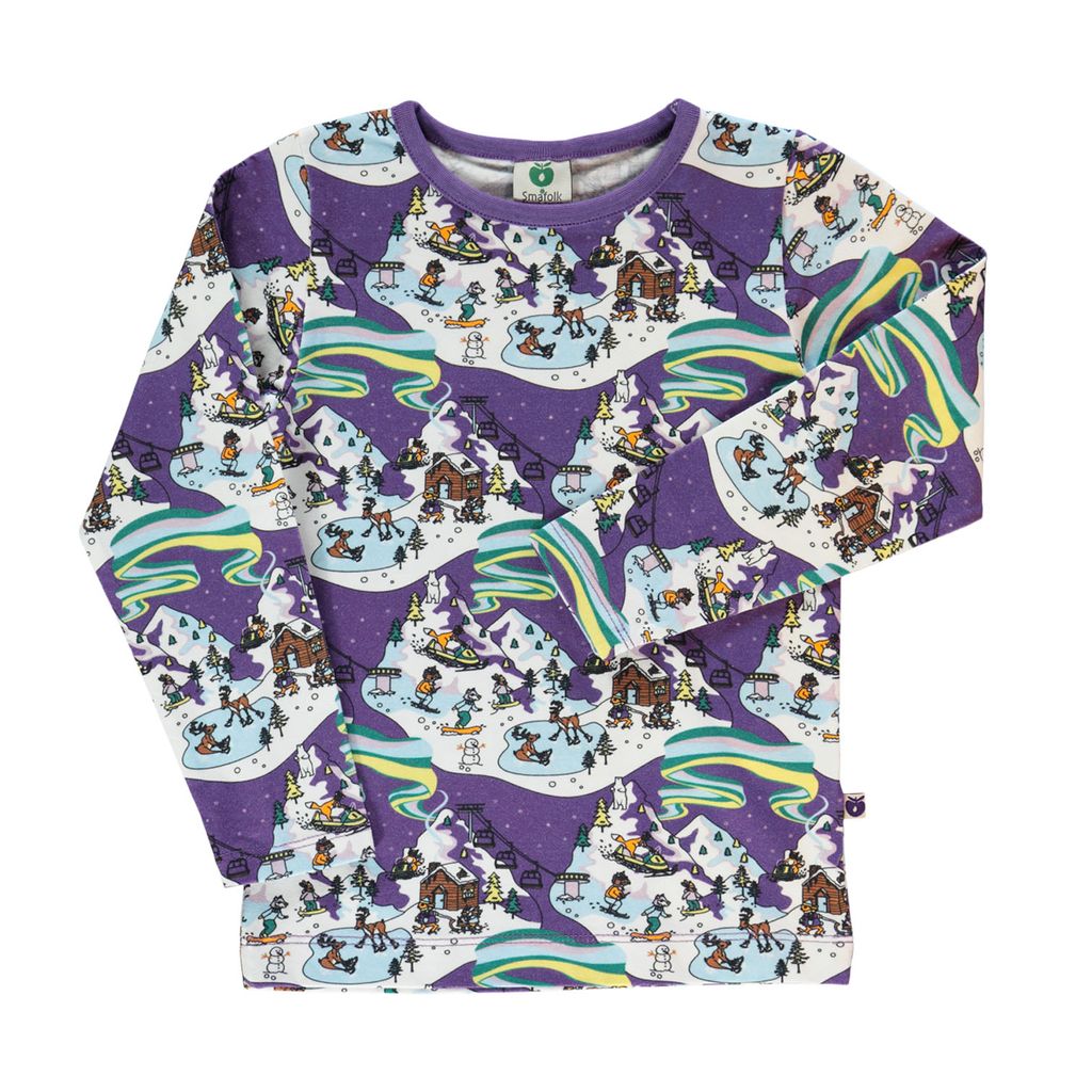 Långärmad T-shirt i Loganberry med vinterlandskap