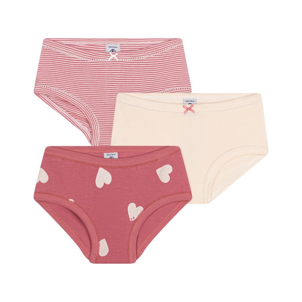 Hearts 3-Pack Cotton Knickers Ecru Rose Blanc