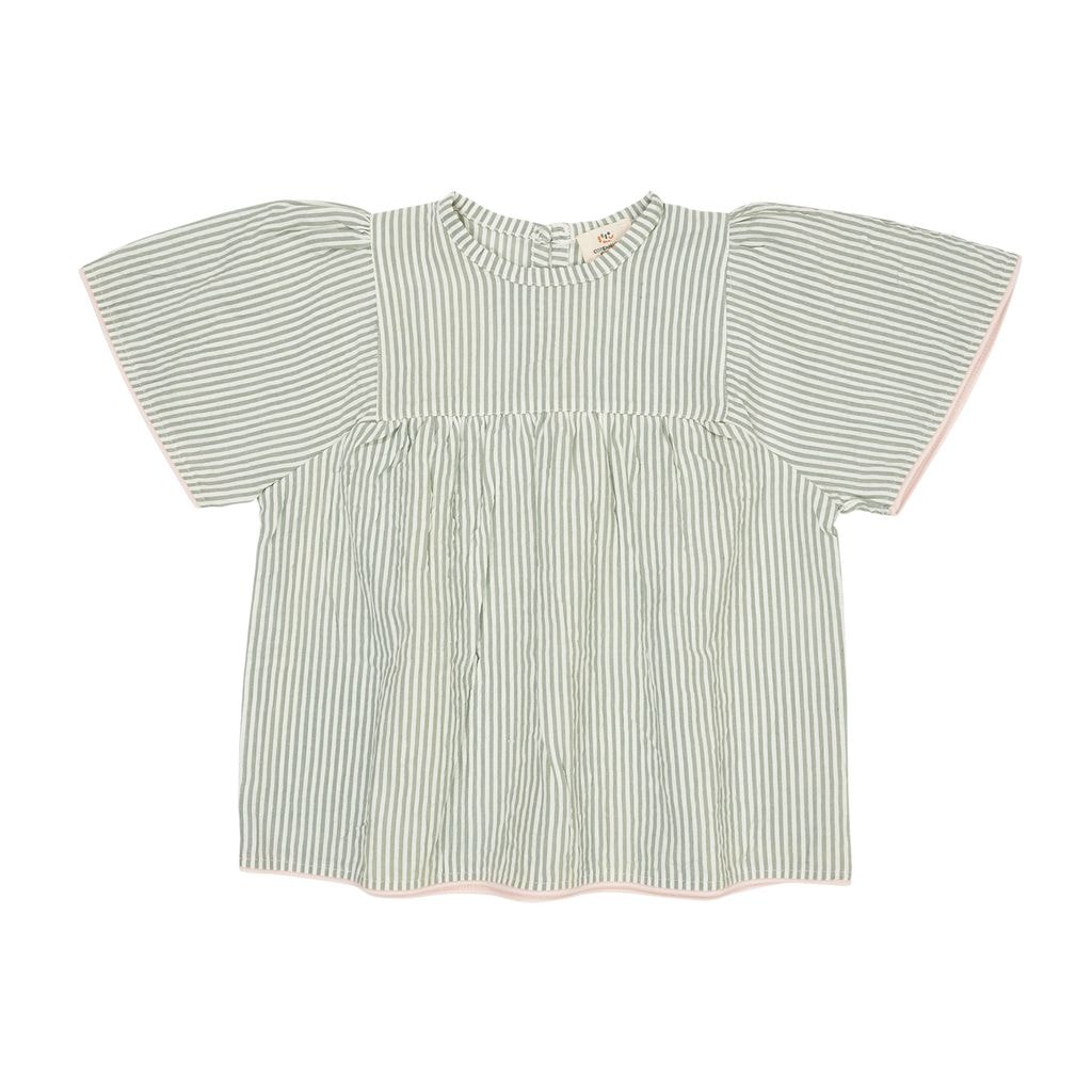 GOTS Bäckebölja-blus Green Cream Rose Stripe